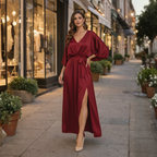 Women’s summer v-neck high waist & half sleeve midi dress Fashion Grand