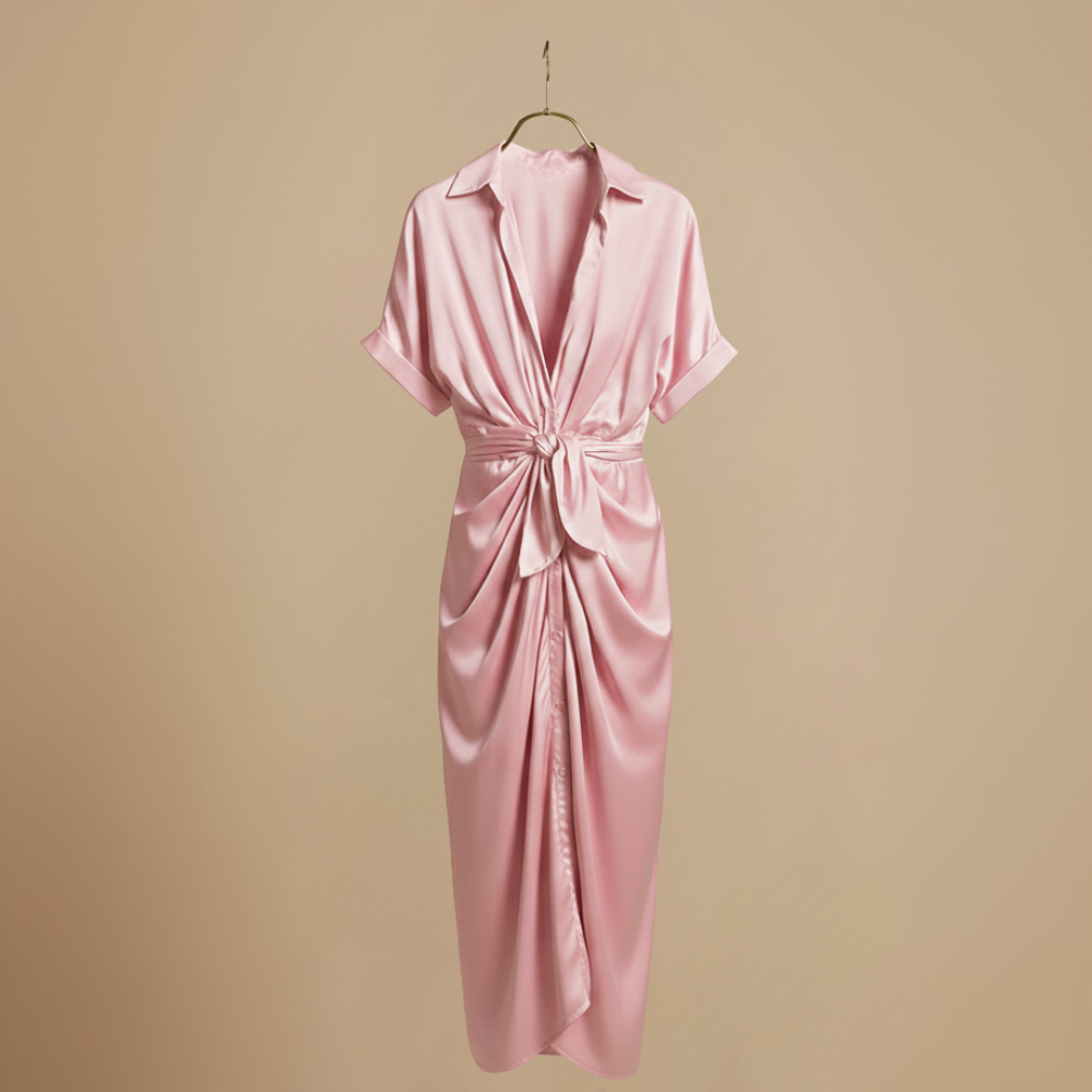 Women's midi dress with waist tie Fashion Grand