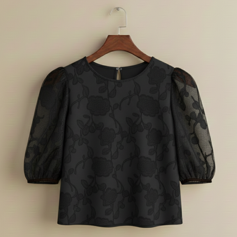 Women's chiffon round neck puff sleeve blouse Fashion Grand