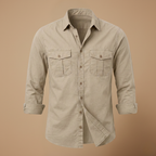 Men's casual long sleeve shirt with dual chest pockets Fashion Grand