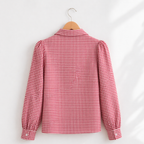 Women’s casual bow tie plaid loose fit blouse Fashion Grand