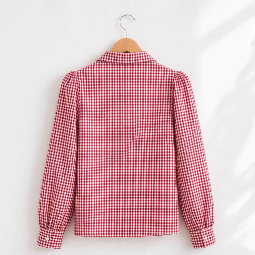 Women’s casual bow tie plaid loose fit blouse Fashion Grand