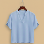 Women's v-neck short sleeve stand-up collar blouse Fashion Grand