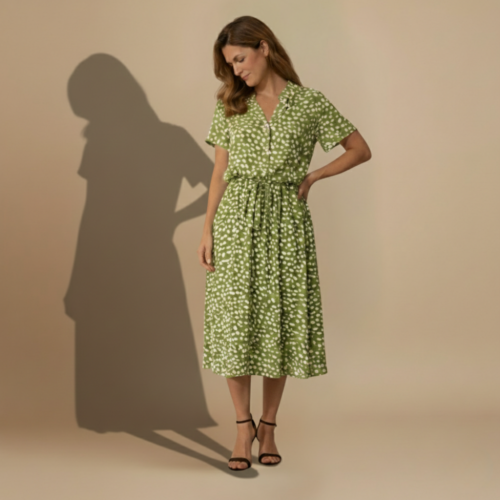 Women’s short sleeve belted midi summer dress Fashion Grand