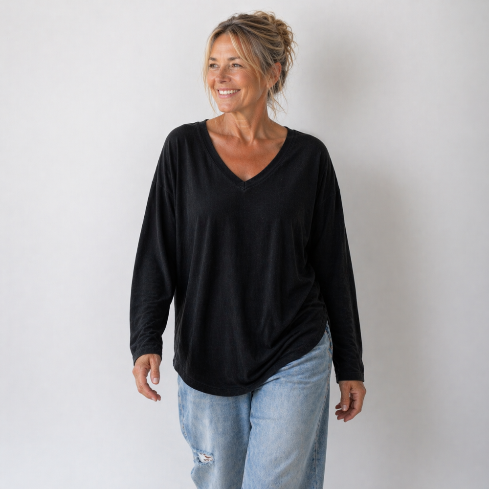 Women’s relaxed v-neck long sleeve blouse Fashion Grand
