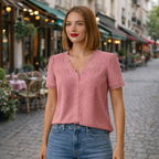 Women's summer lace trim v-neck blouse Fashion Grand