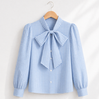 Women’s casual bow tie plaid loose fit blouse Fashion Grand