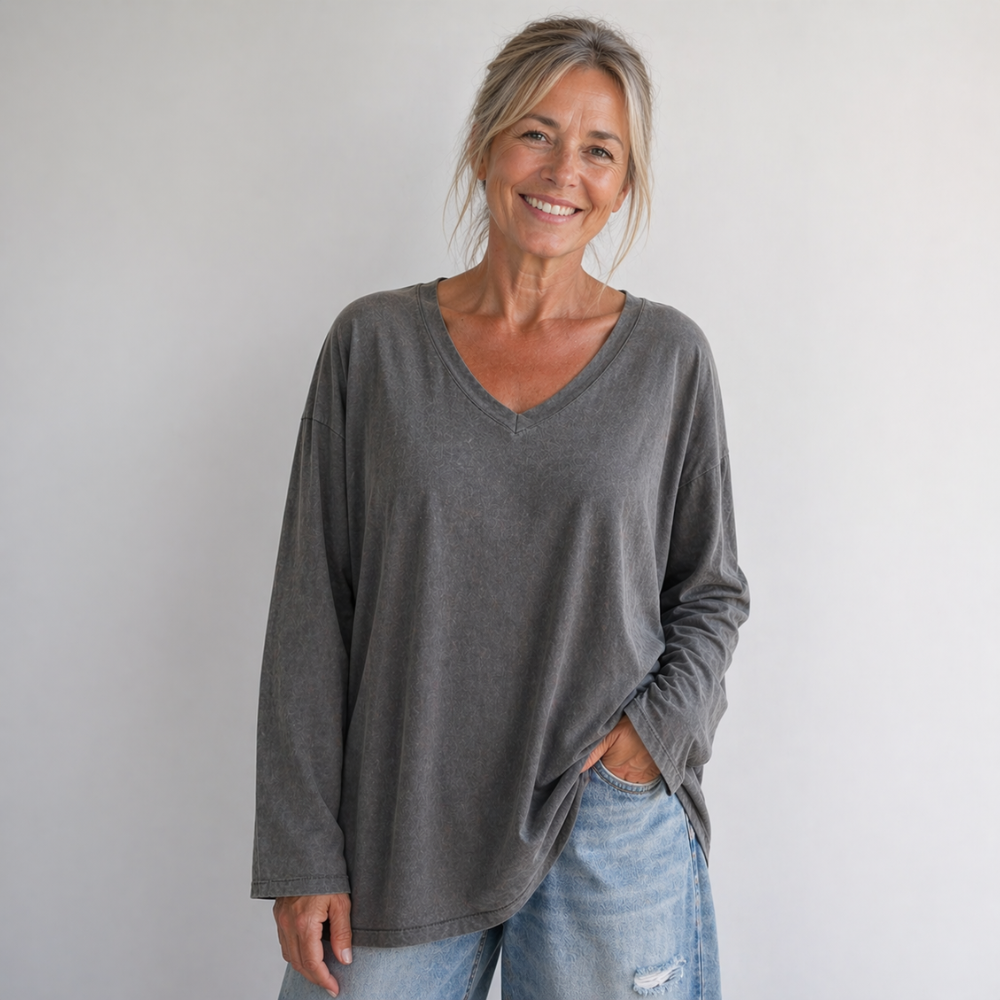 Women’s relaxed v-neck long sleeve blouse Fashion Grand