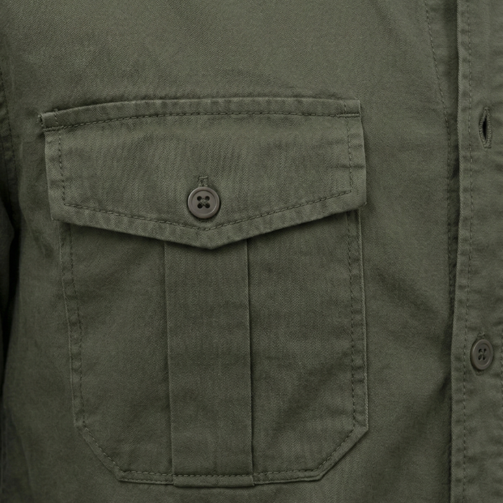 Men's casual long sleeve shirt with dual chest pockets Fashion Grand