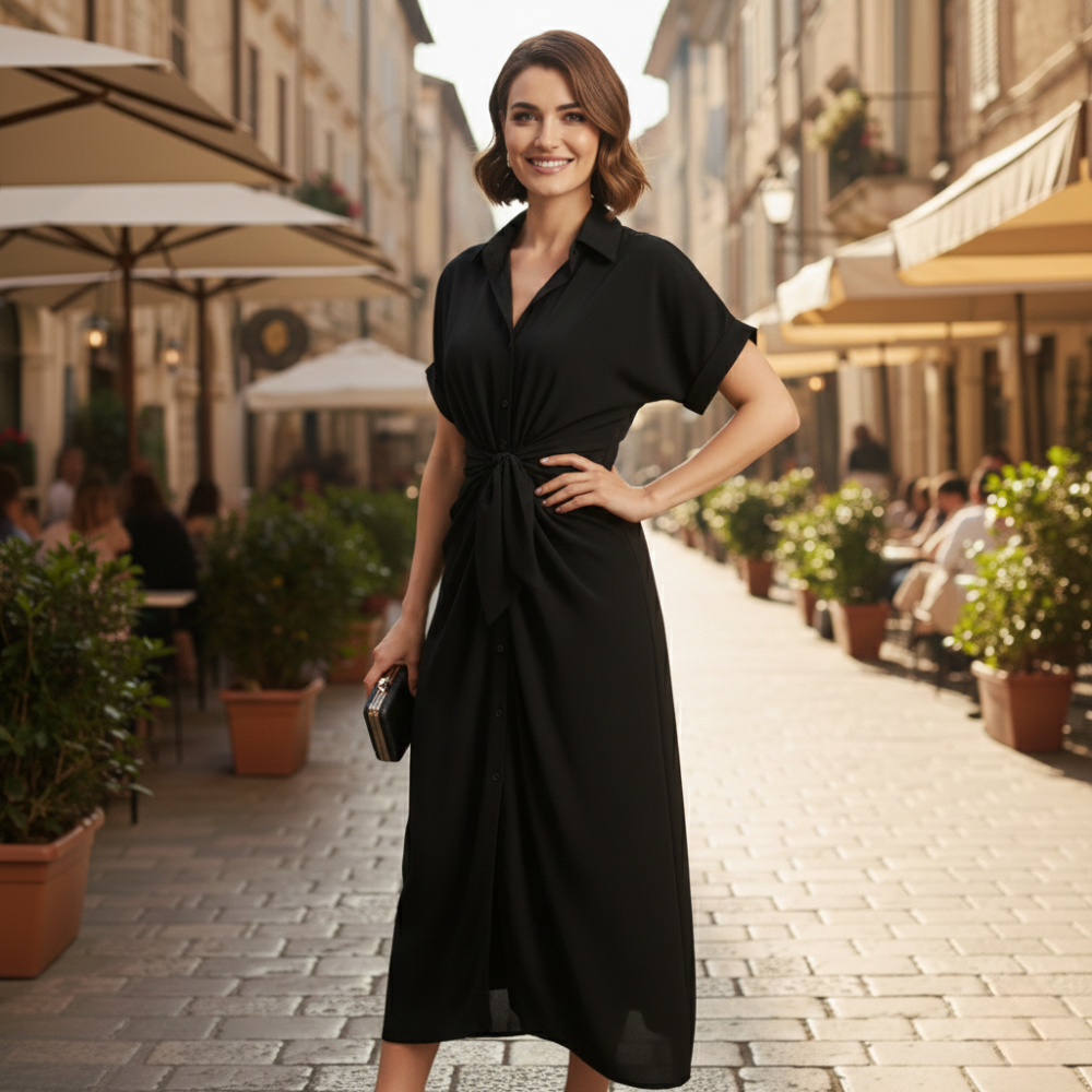 Women's midi dress with waist tie Fashion Grand