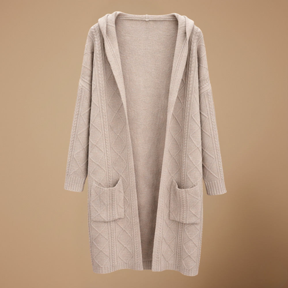 Women’s hooded cable knit open cardigan Fashion Grand
