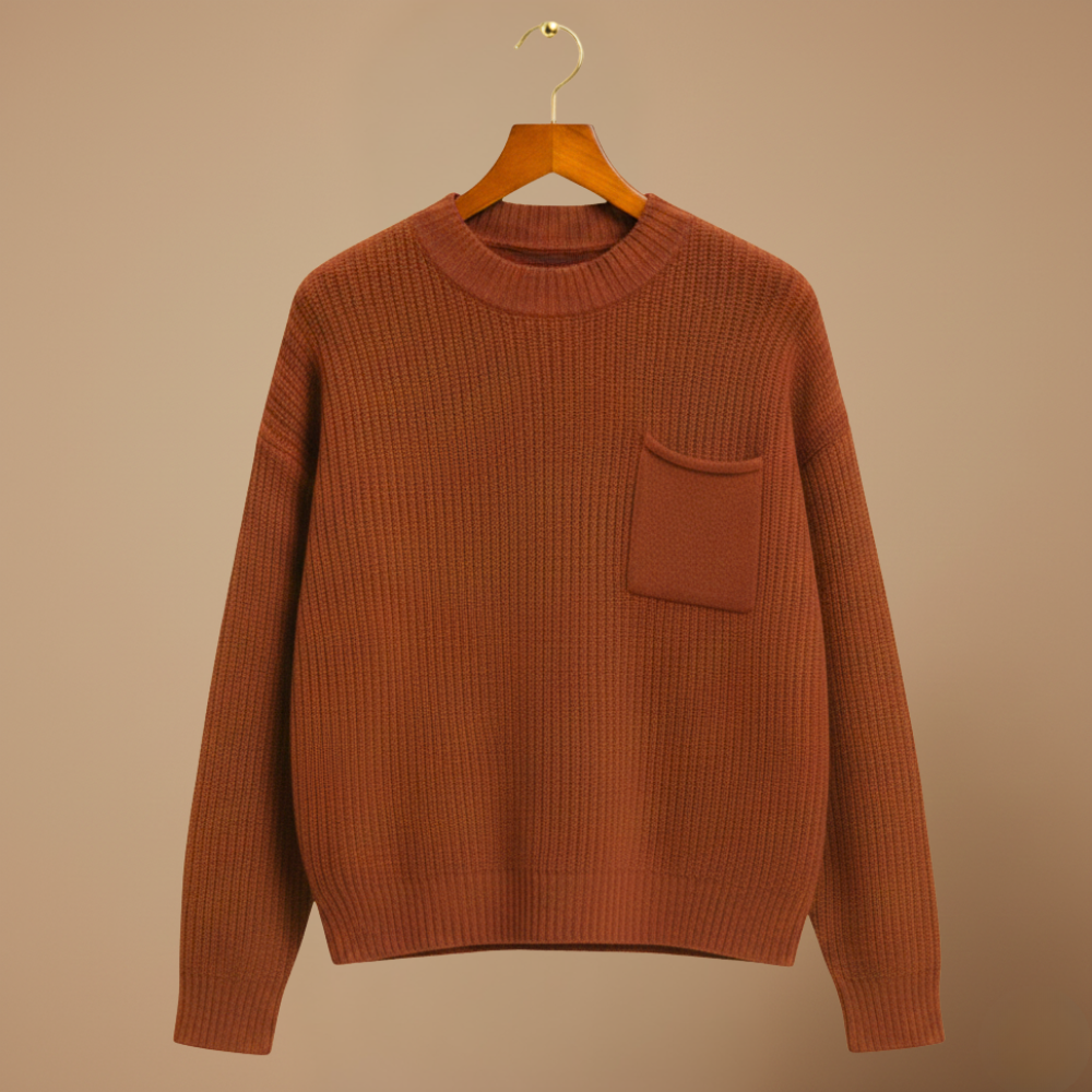 Crew Neck Knitted Sweater with Chest Pocket for Women Fashion Grand