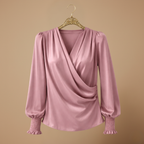Women's v neck long lantern sleeve blouse Fashion Grand