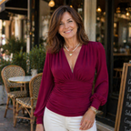Women’s ruched v-neck long sleeve fitted top Fashion Grand