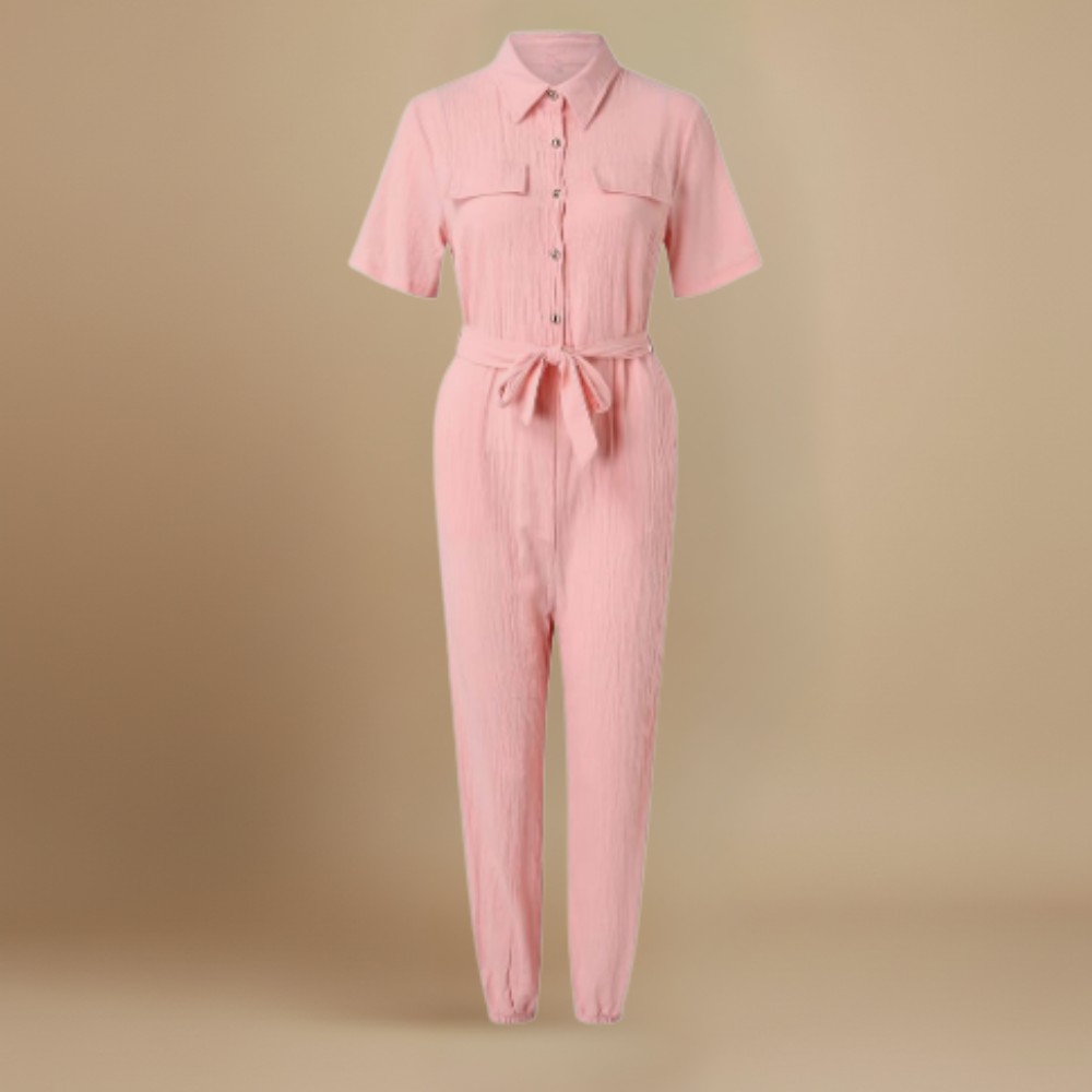 Women’s casual jumpsuit with button closure and waist tie Fashion Grand