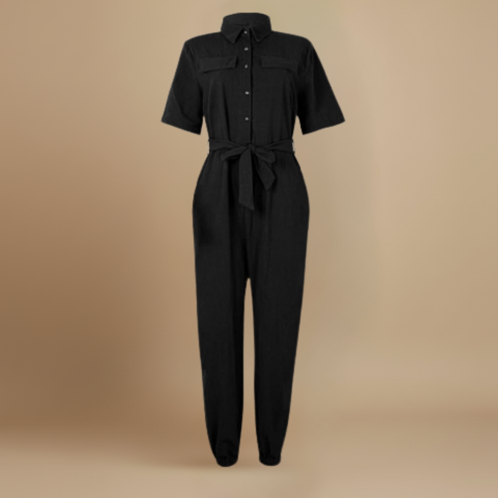 Women’s casual jumpsuit with button closure and waist tie Fashion Grand