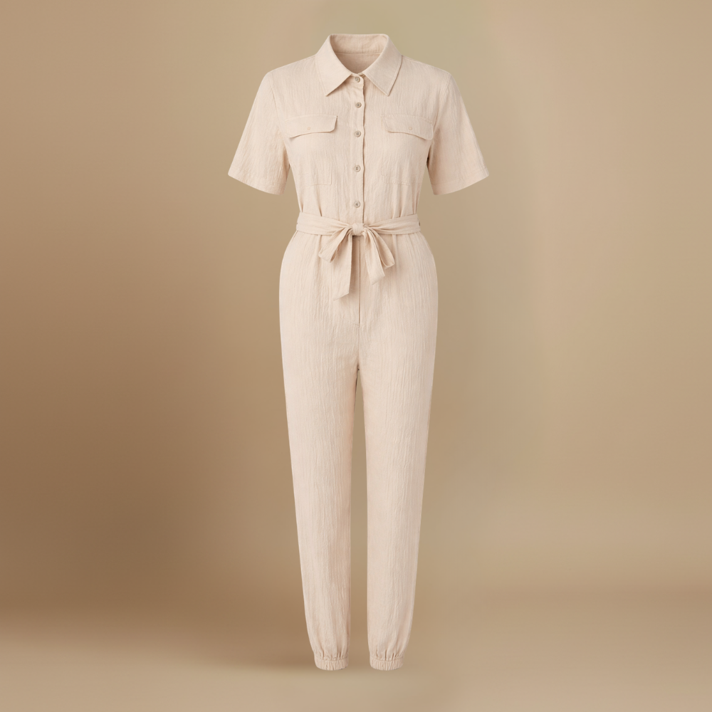Women’s casual jumpsuit with button closure and waist tie Fashion Grand