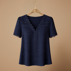 Women's summer lace trim v-neck blouse Fashion Grand