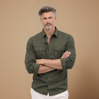 Men's casual long sleeve shirt with dual chest pockets Fashion Grand