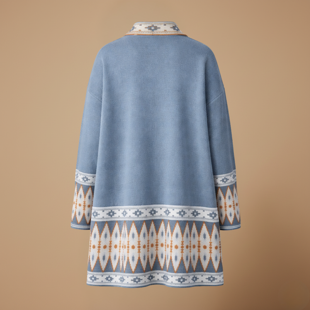 Women's open-front mid-length patterned cardigan Fashion Grand