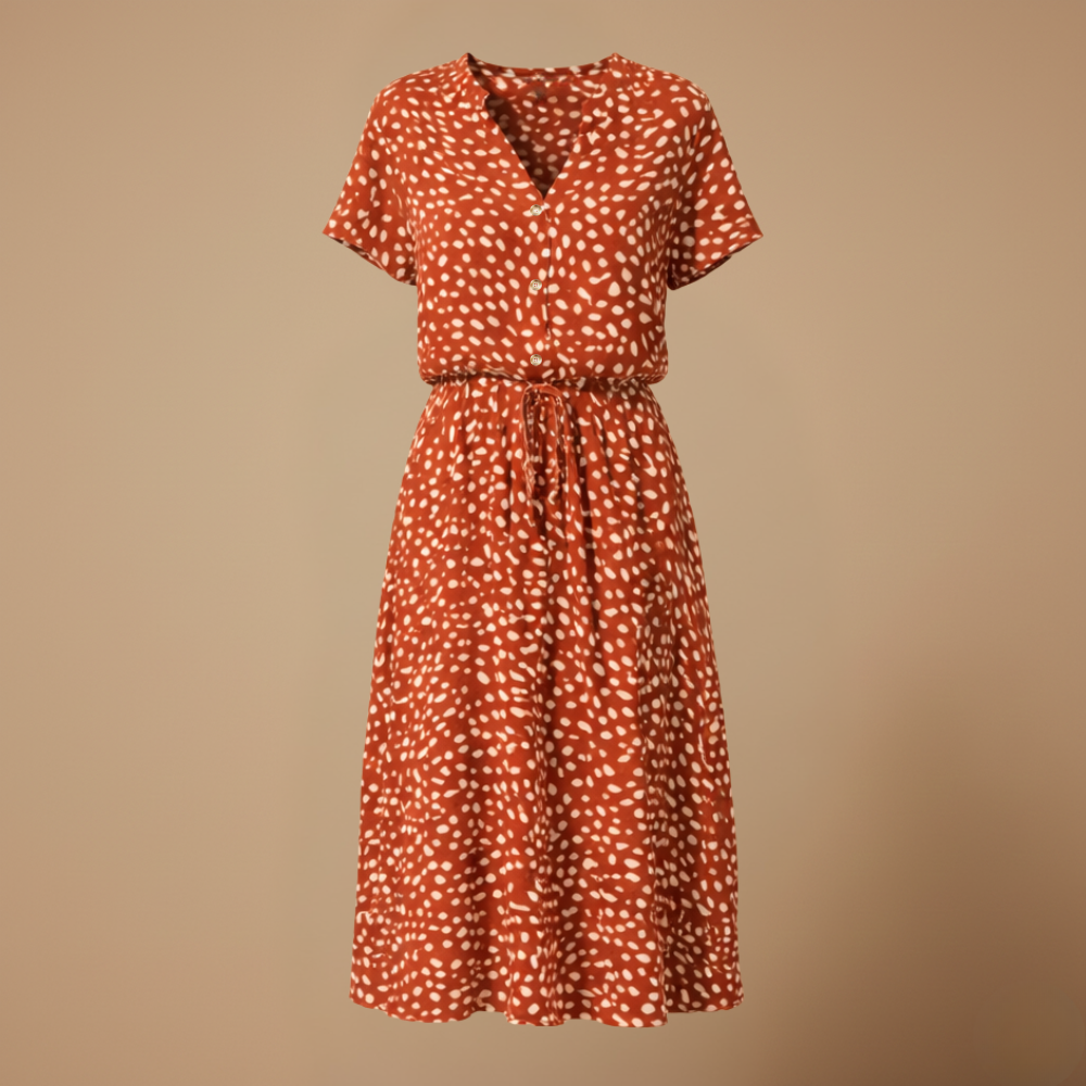 Women’s short sleeve belted midi summer dress Fashion Grand