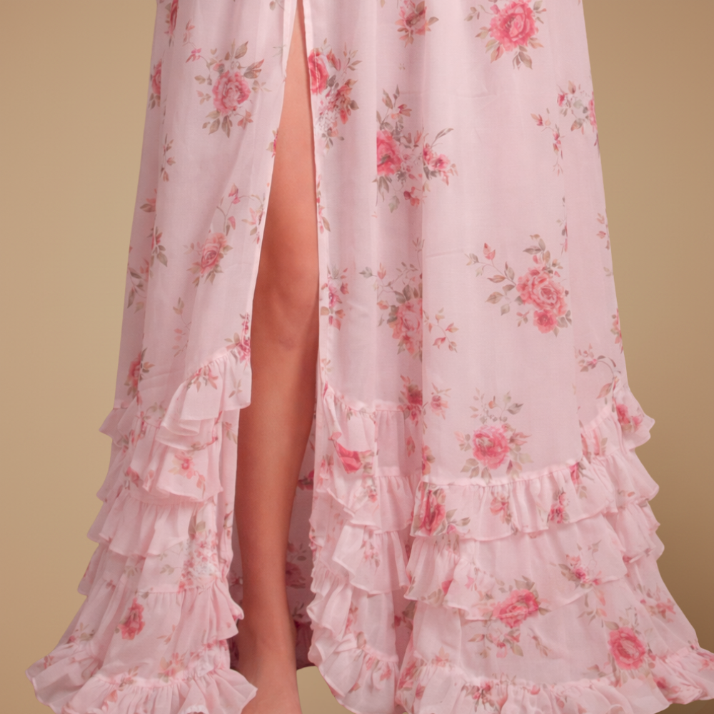 Women’s floral lace trim sleeveless  maxi dress Fashion Grand