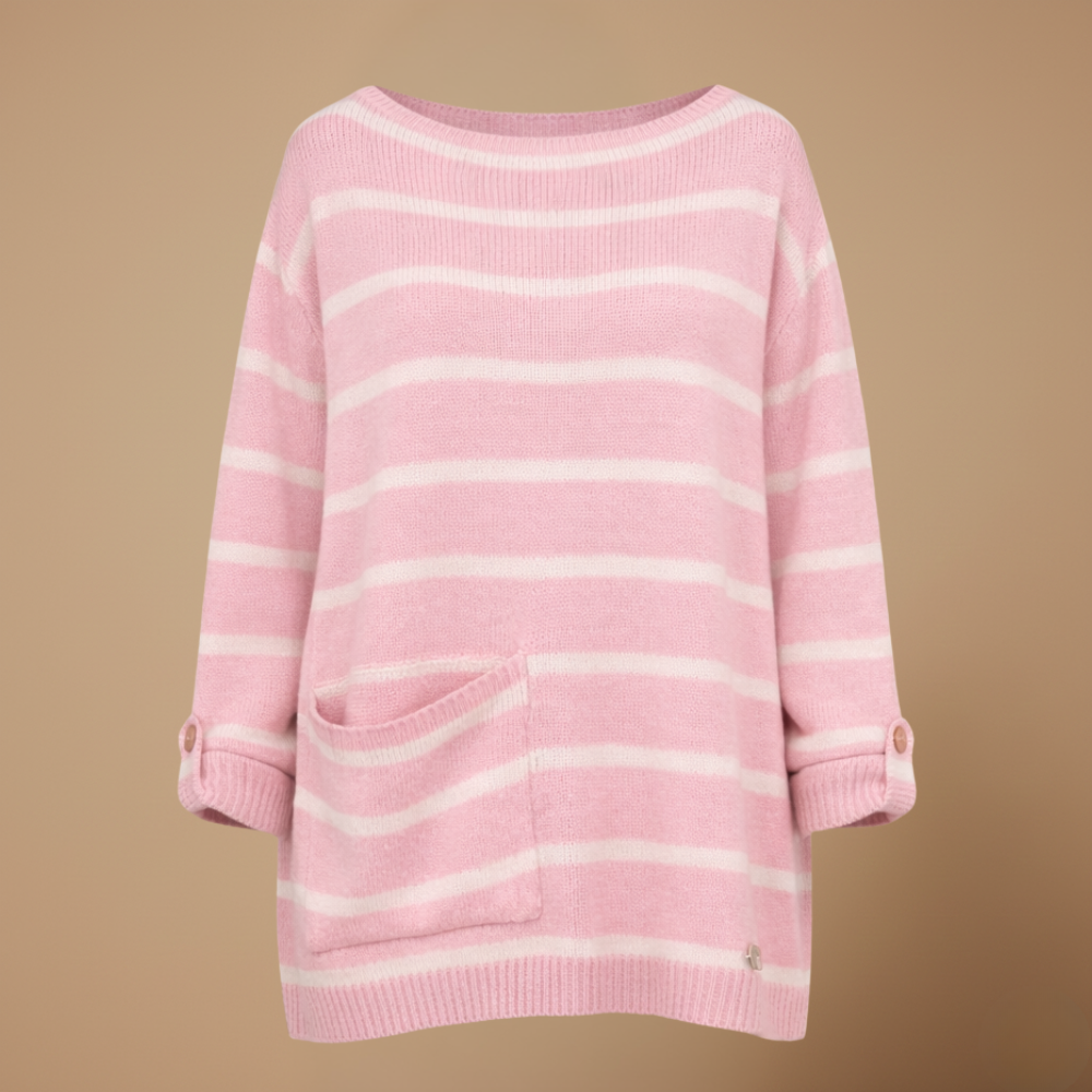 Women's striped wide neck relaxed fit jumper Fashion Grand