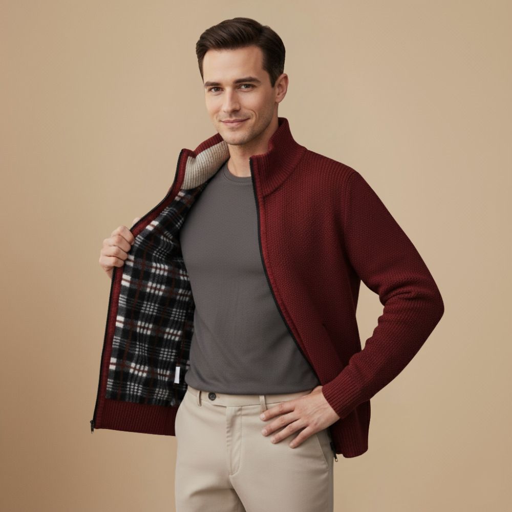 Thick Ribbed Knit Full Zip Sweater for Men Fashion Grand