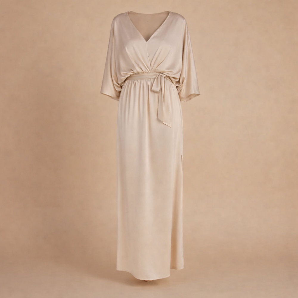 Women’s summer v-neck high waist & half sleeve midi dress Fashion Grand