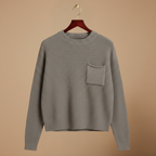 Crew Neck Knitted Sweater with Chest Pocket for Women Fashion Grand