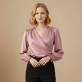 Women's v neck long lantern sleeve blouse Fashion Grand