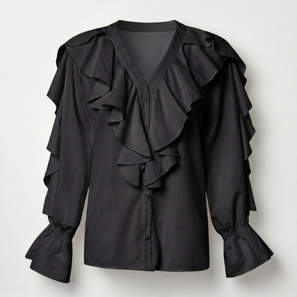 Women’s ruffle v-neck long sleeve blouse Fashion Grand
