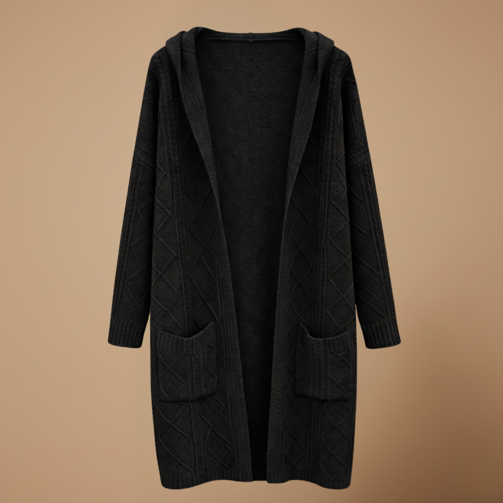 Women’s hooded cable knit open cardigan Fashion Grand