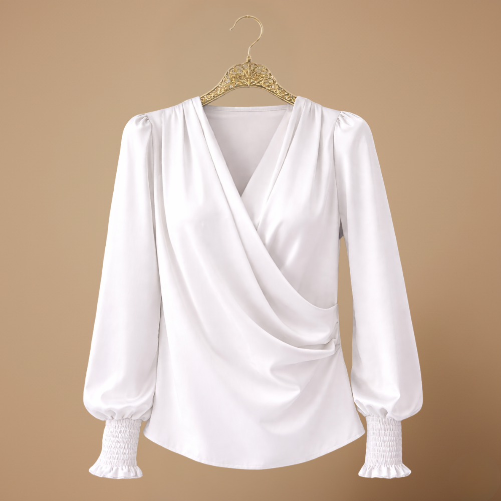 Women's v neck long lantern sleeve blouse Fashion Grand