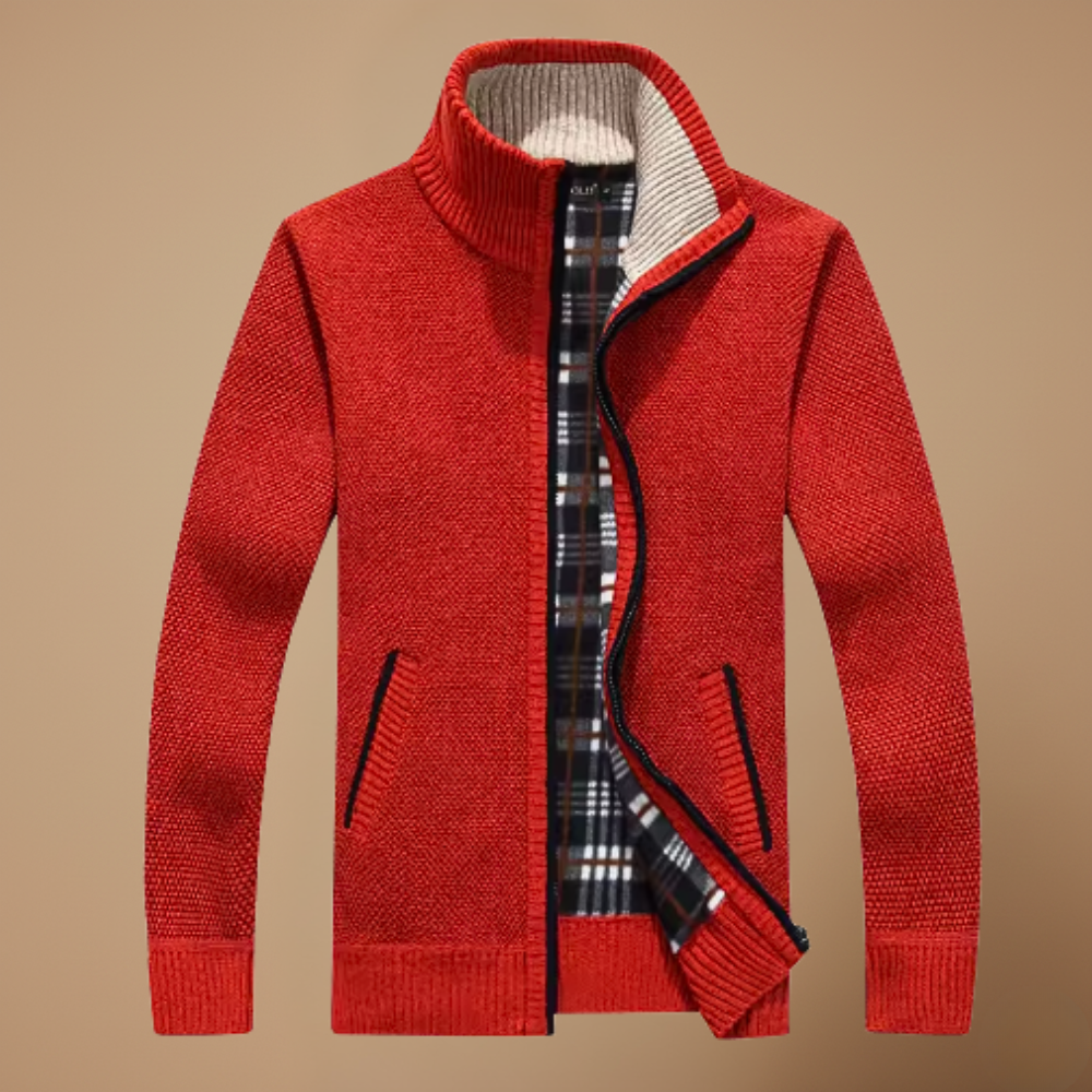 Men's full zip up high collar knit jumper Fashion Grand