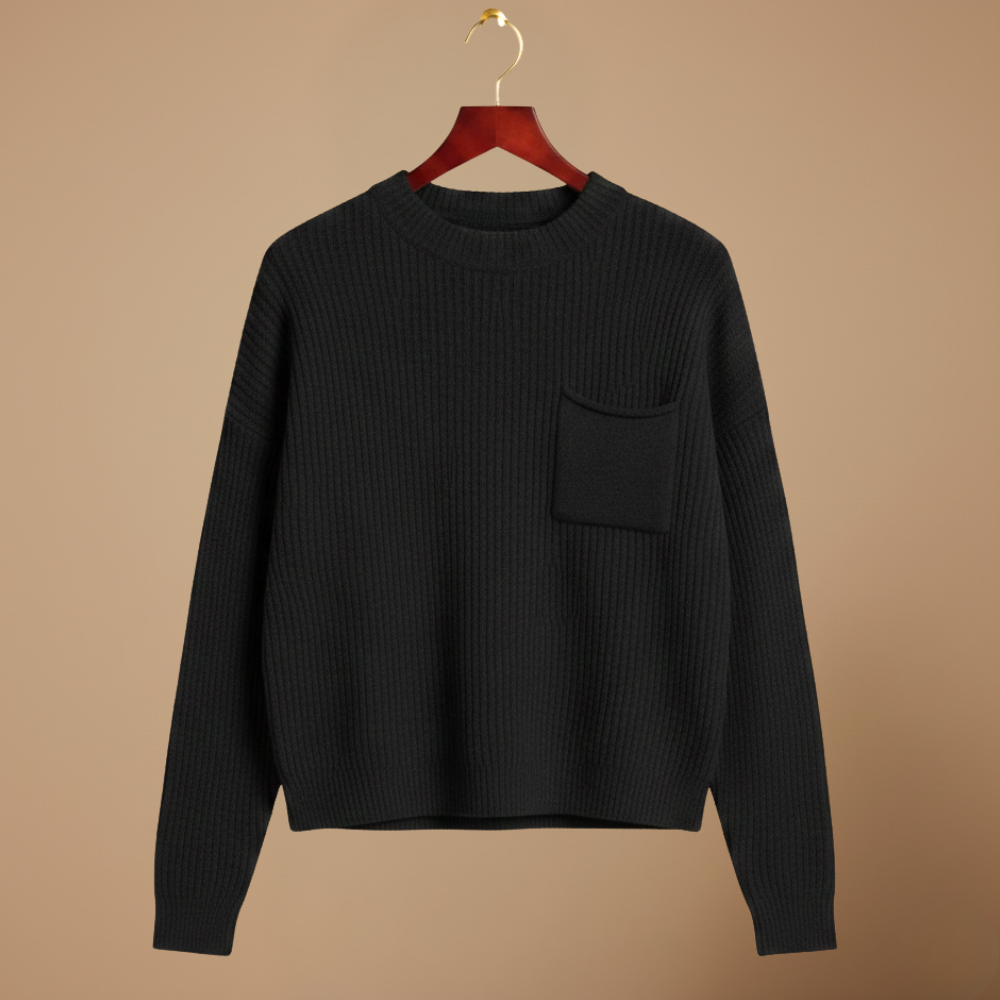 Crew Neck Knitted Sweater with Chest Pocket for Women Fashion Grand
