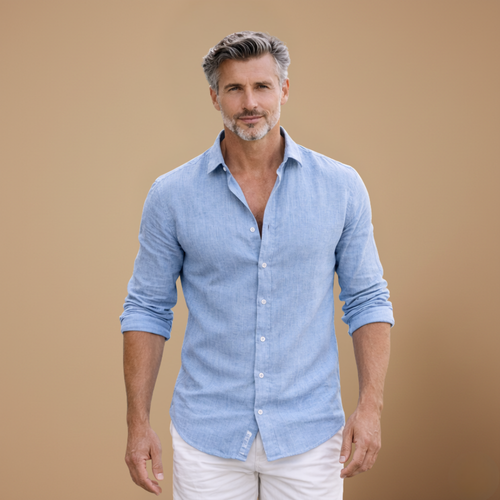 Men's casual slim fit long sleeve shirt with button closure Fashion Grand