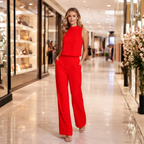 Women Elegant High Neck Wide Leg Jumpsuit Fashion Grand