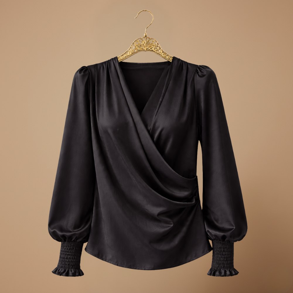 Women's v neck long lantern sleeve blouse Fashion Grand