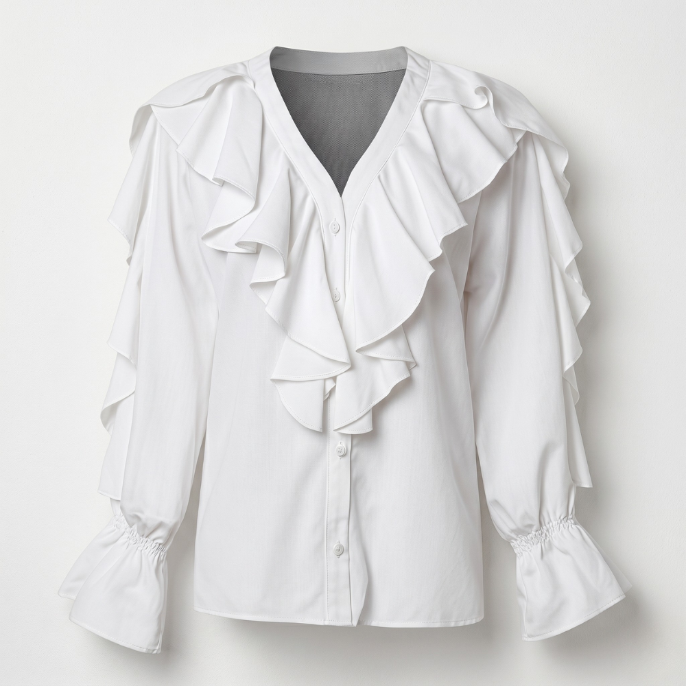 Women’s ruffle v-neck long sleeve blouse Fashion Grand