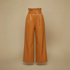 Women's high-waisted leather wide-leg trousers Fashion Grand