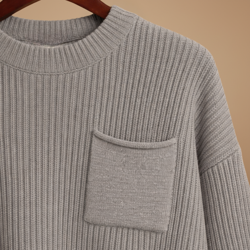 Crew Neck Knitted Sweater with Chest Pocket for Women Fashion Grand