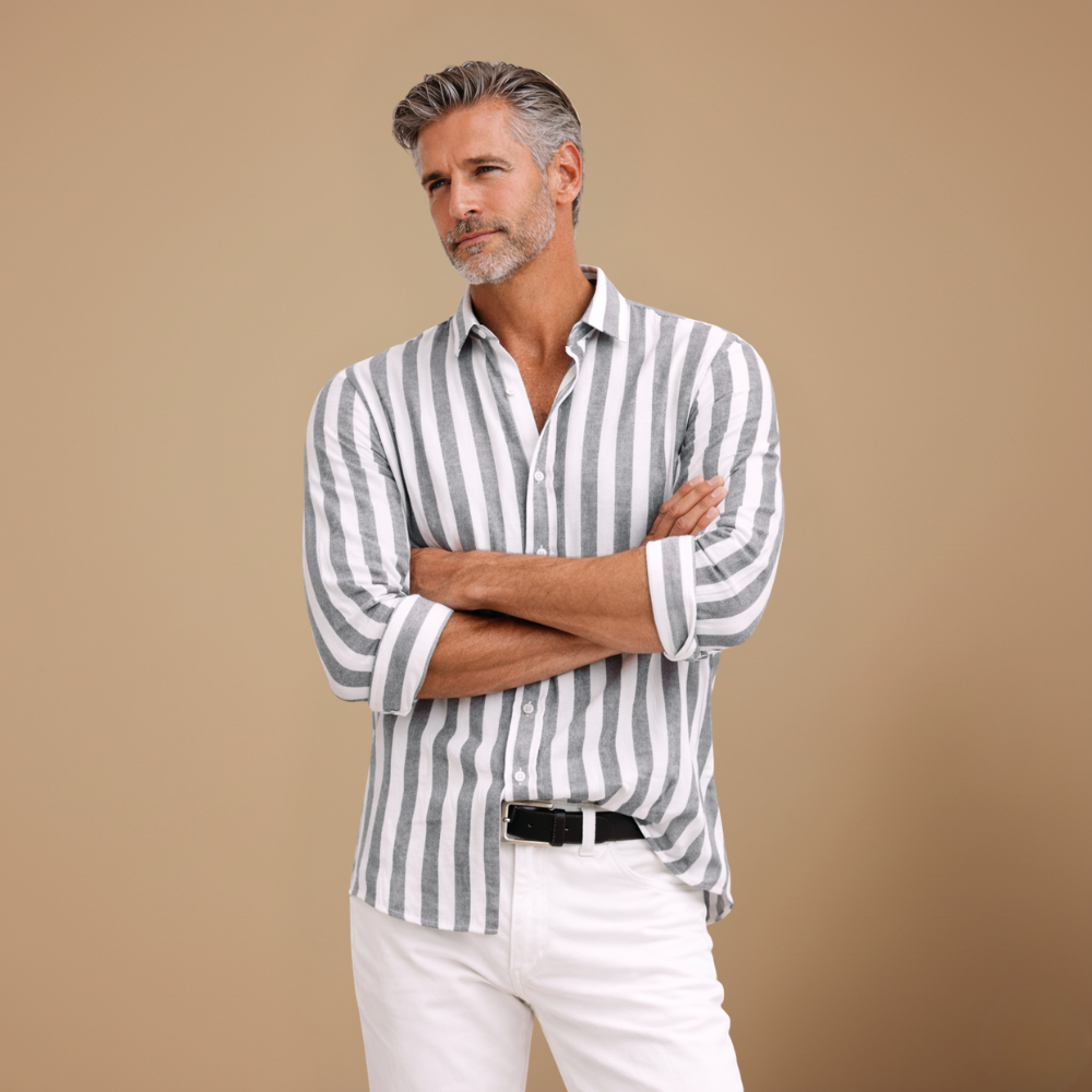 Men's striped long sleeve shirt with slim fit design Fashion Grand