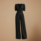 Women's puff sleeve v-neck wide jumpsuit Fashion Grand
