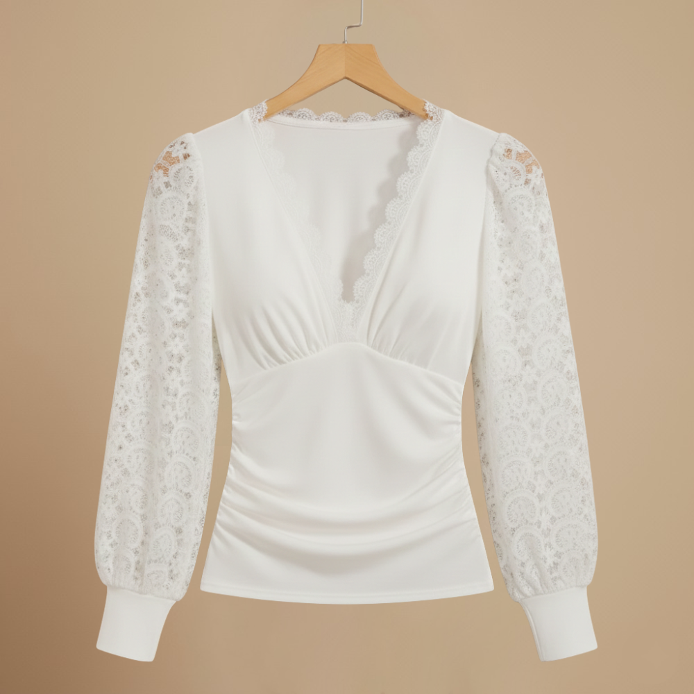 Women’s long sleeve lace v-neck blouse Fashion Grand