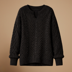 Women's oversized v-neck thick cable sweater Fashion Grand