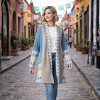 Women's open-front mid-length patterned cardigan Fashion Grand
