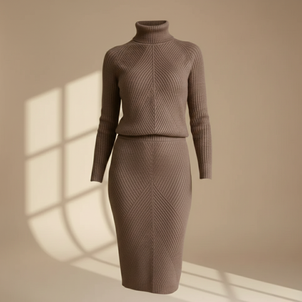 Women's high collar knitted sweater and skirt set Fashion Grand