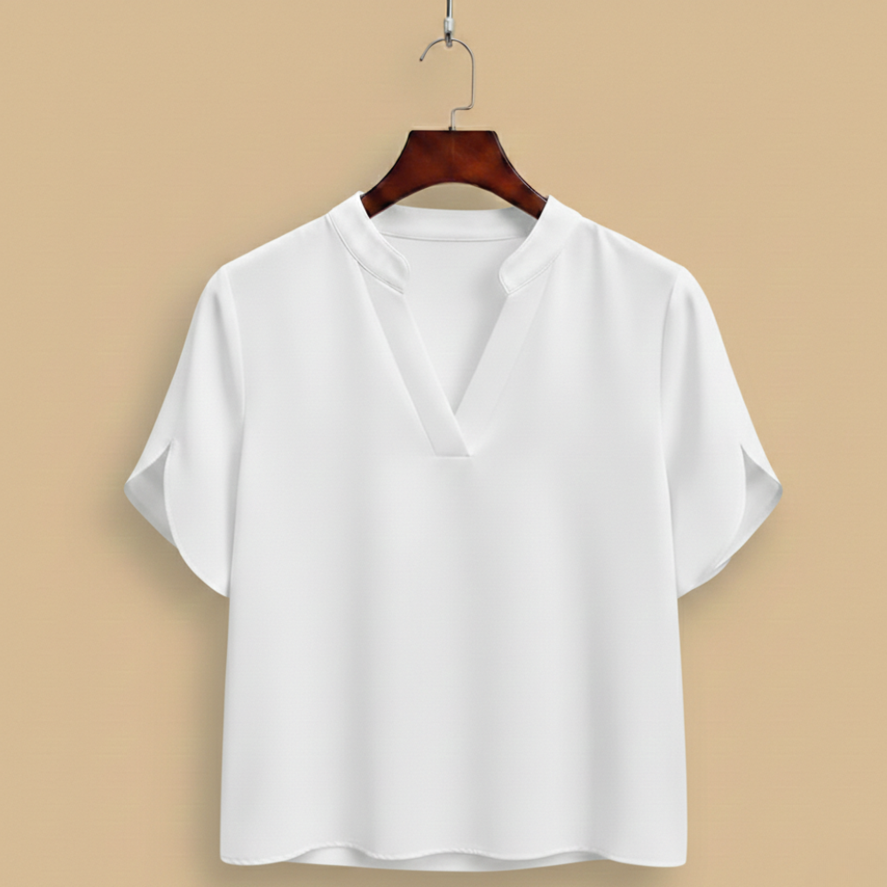 Women's v-neck short sleeve stand-up collar blouse Fashion Grand