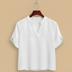 Women's v-neck short sleeve stand-up collar blouse Fashion Grand